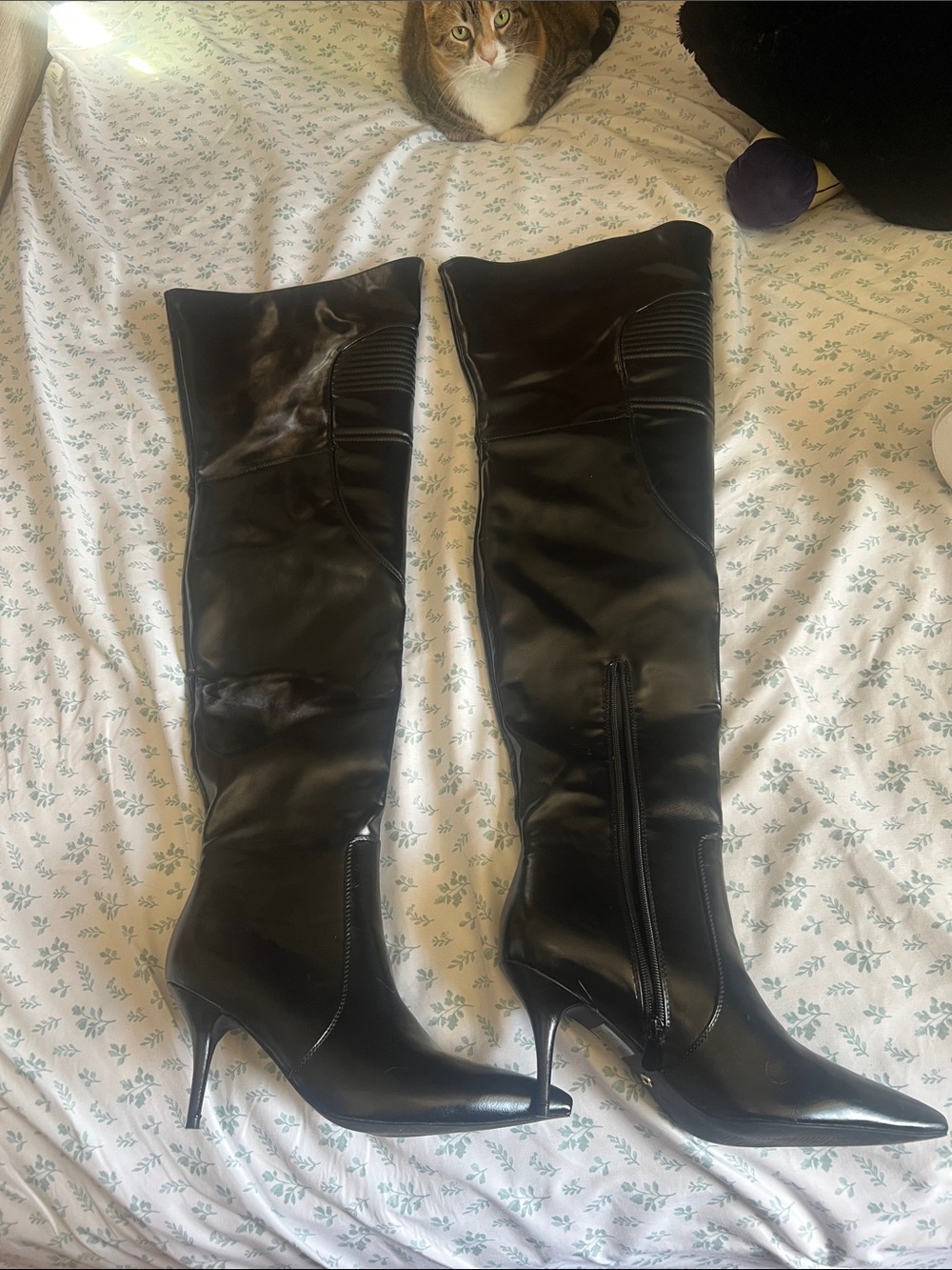 Dolls Kill Black Patent Over-the-Knee Pointed Stiletto Boots